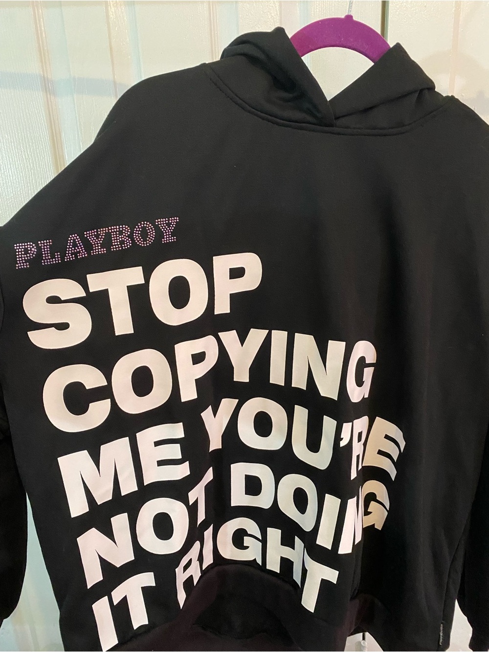 Playboy X Missguided Oversized Black Hoodie - 'Stop Copying Me' Graphic
